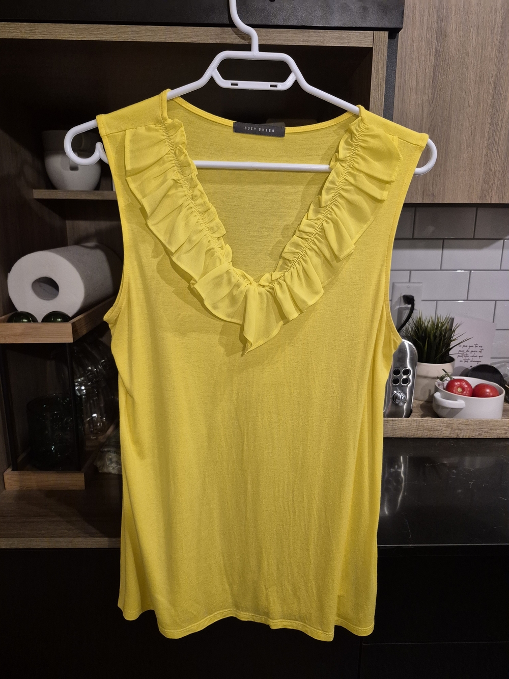 Suzy Shier Yellow Ruffle V-Neck Sleeveless Camisole